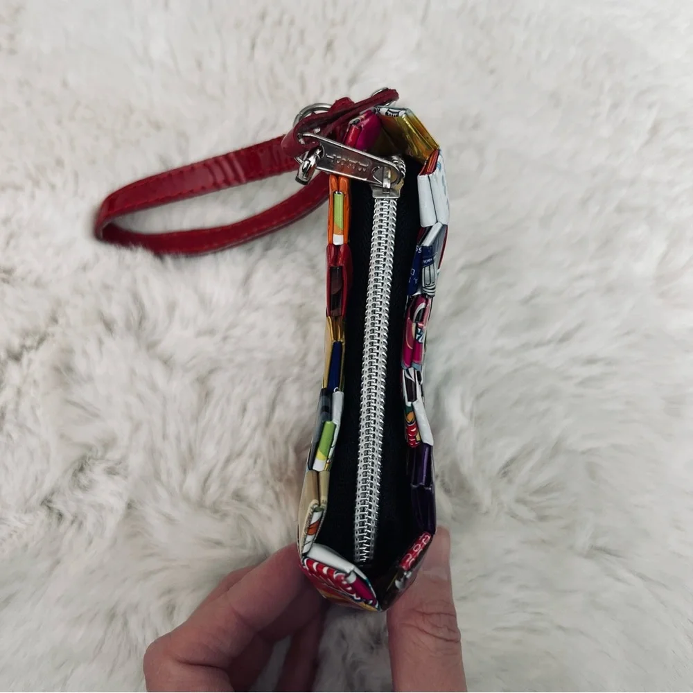 NAHUI OLLIN Woven Multi Color Wrapper Small Wristlet with Red Strap